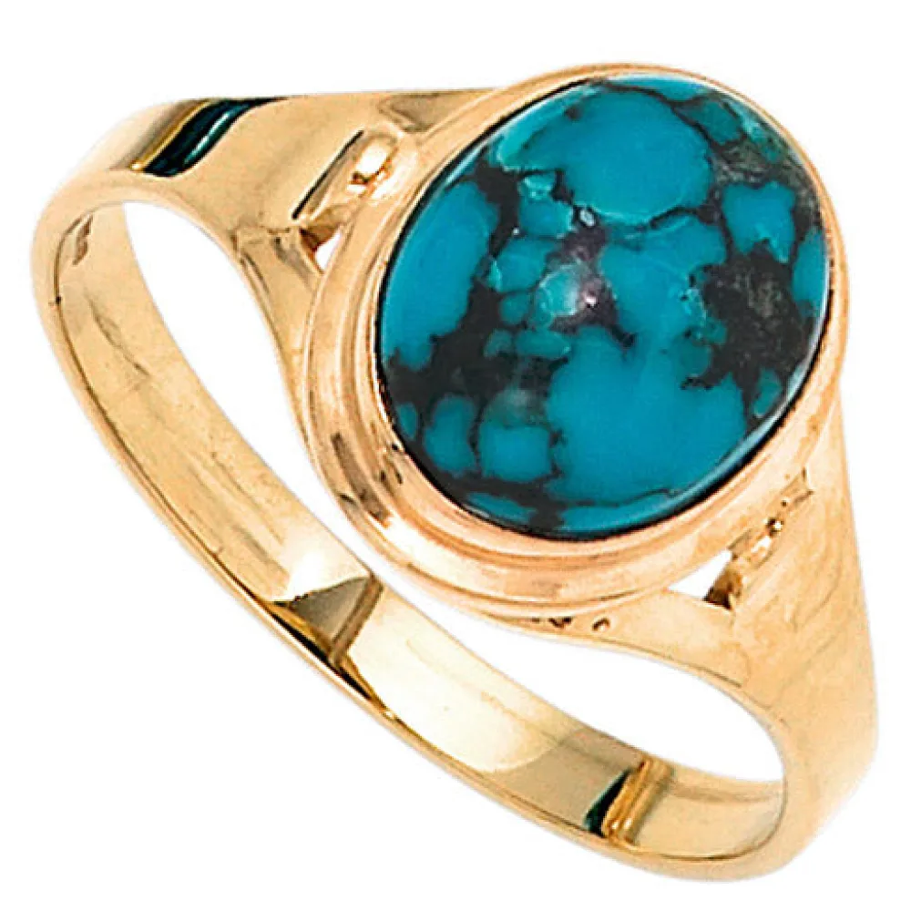 Damen Ring 585 Gold Gelbgold 1 Türkis Goldring-58