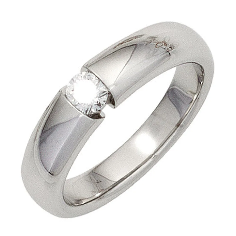 Damen Ring 585 Gold Weißgold 1 Diamant Brillant 0 20ct. Diamantring Weißgoldring-58