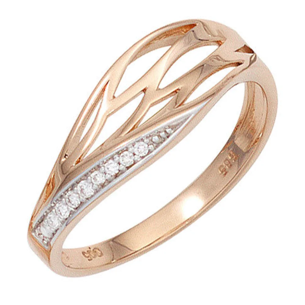 Damen Ring 585 Gold Rotgold 8 Diamanten Brillanten Rotgoldring Diamantring-54
