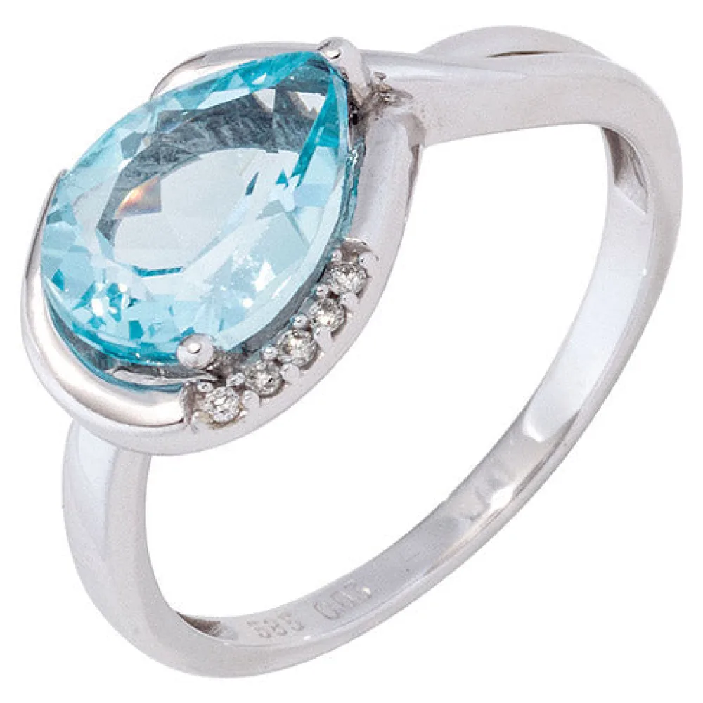 Damen Ring 585 Gold Weißgold 1 Blautopas hellblau blau 5 Diamanten Brillanten-52