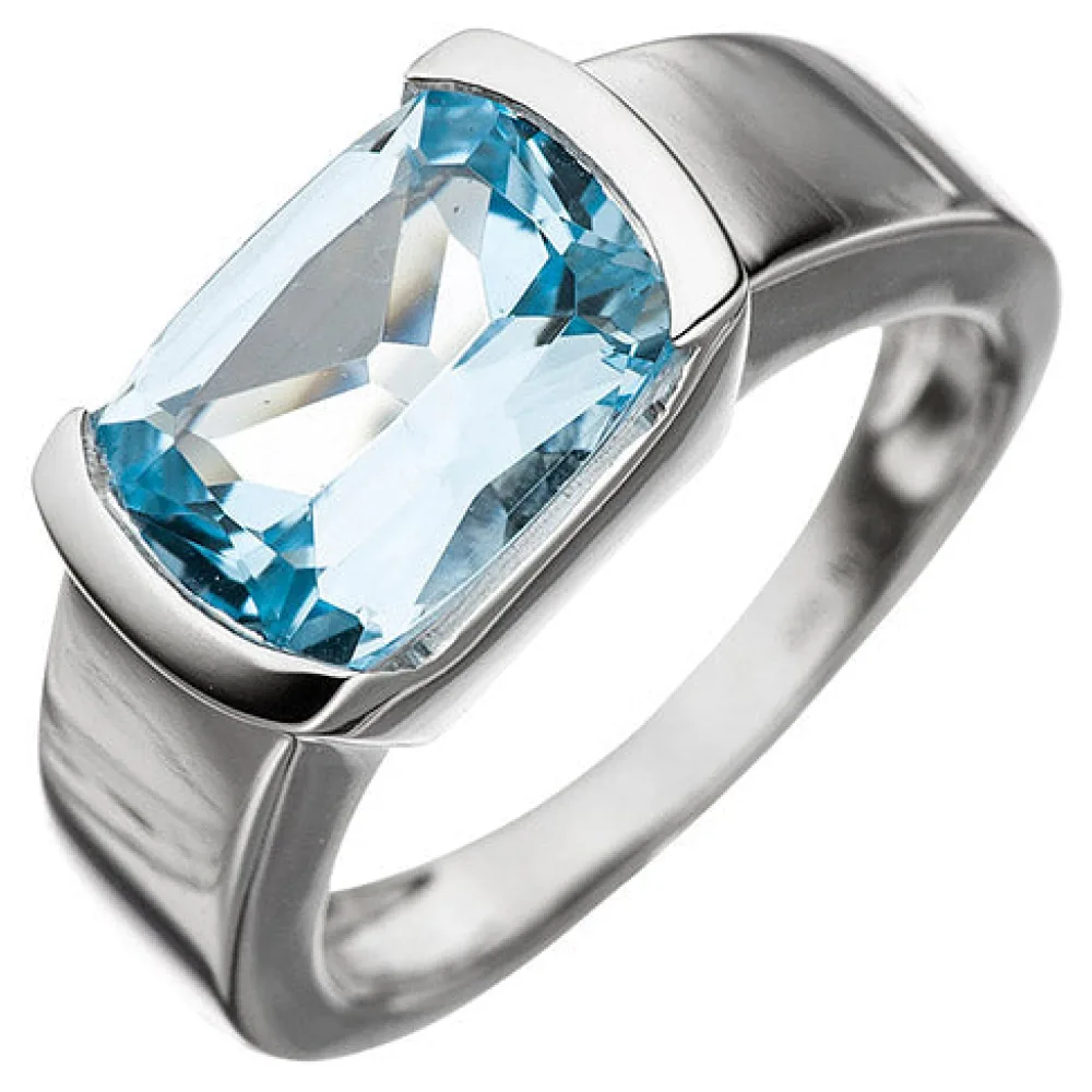 Damen Ring 585 Gold Weißgold 1 Blautopas hellblau blau Goldring-58