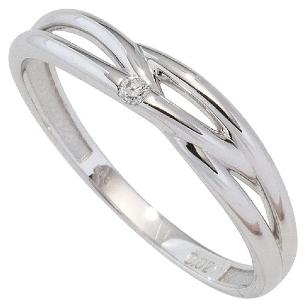 Damen Ring 585 Gold Weißgold 1 Diamant Brillant 0 02ct. Diamantring Weißgoldring-58