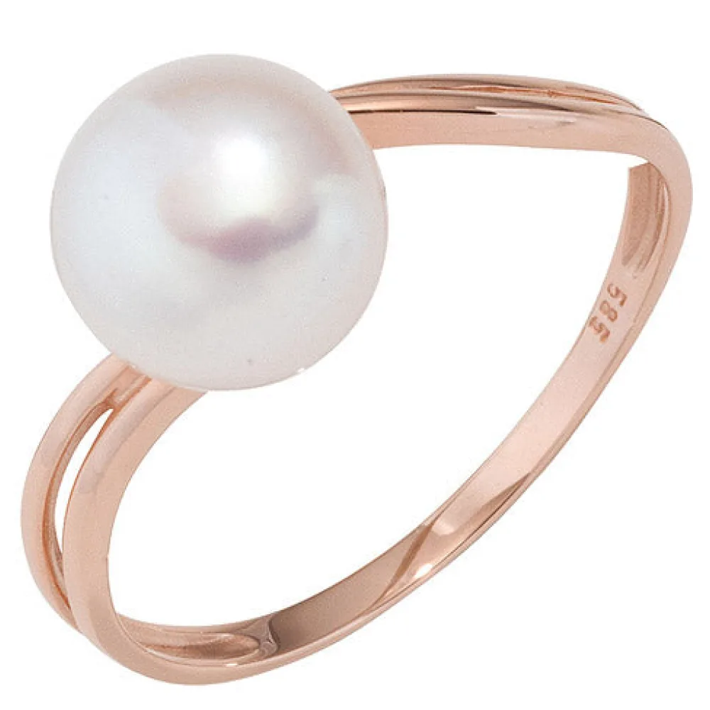 Damen Ring 585 Gold Rotgold 1 Süßwasser Perle Goldring Perlenring-50