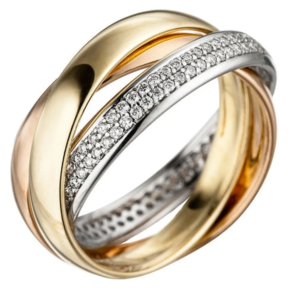Damen Ring 585 Gold tricolor dreifarbig 122 Diamanten Brillanten Goldring-58