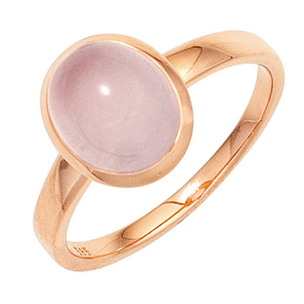 Damen Ring 585 Gold Rotgold 1 Rosenquarz Cabochon rosa Goldring-58