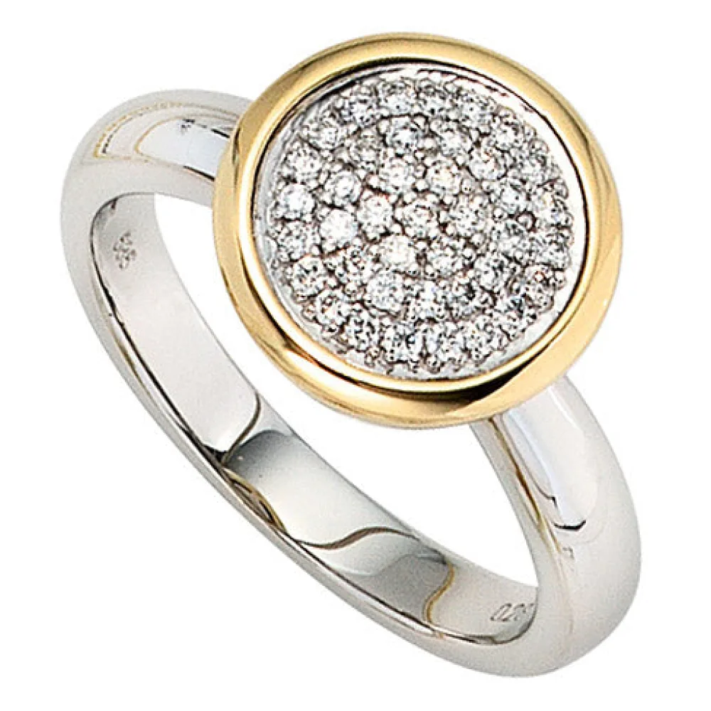 Damen Ring 585 Gold Weißgold Gelbgold bicolor 40 Diamanten Brillanten Goldring-52