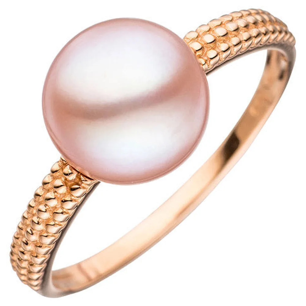 Damen Ring 585 Gold Rotgold 1 rosa Süßwasser Perle Goldring Perlenring-58