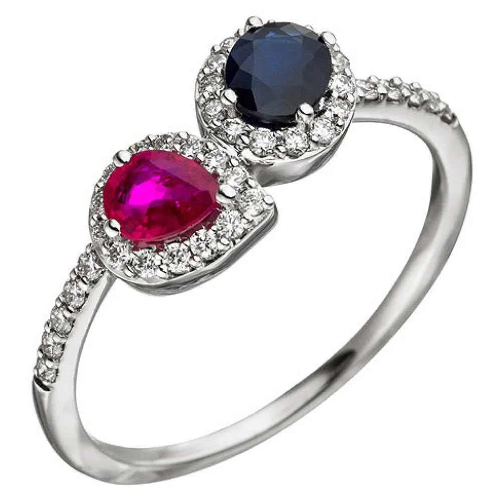 Damen Ring 585 Gold Weißgold 38 Diamanten Brillanten 1 Rubin rot 1 Safir blau-54