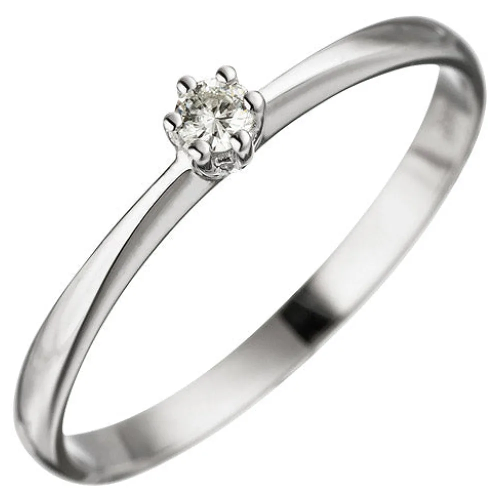 Damen Ring 585 Gold Weißgold 1 Diamant Brillant Weißgoldring Diamantring-50