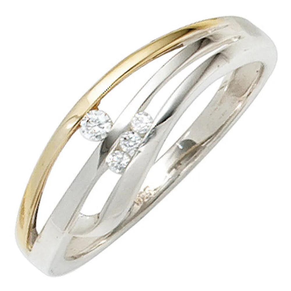 Damen Ring 925 Sterling Silber bicolor vergoldet 4 Zirkonia Silberring-54