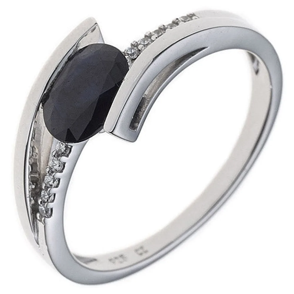 Damen Ring 585 Gold Weißgold 1 Safir blau 10 Diamanten Brillanten Goldring-52