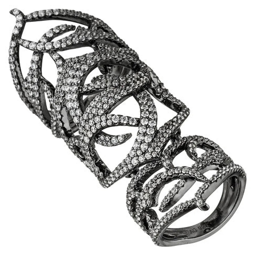 Damen Ring 925 Sterling Silber geschwärzt mit Zirkonia Gelenkring Gliederring-50