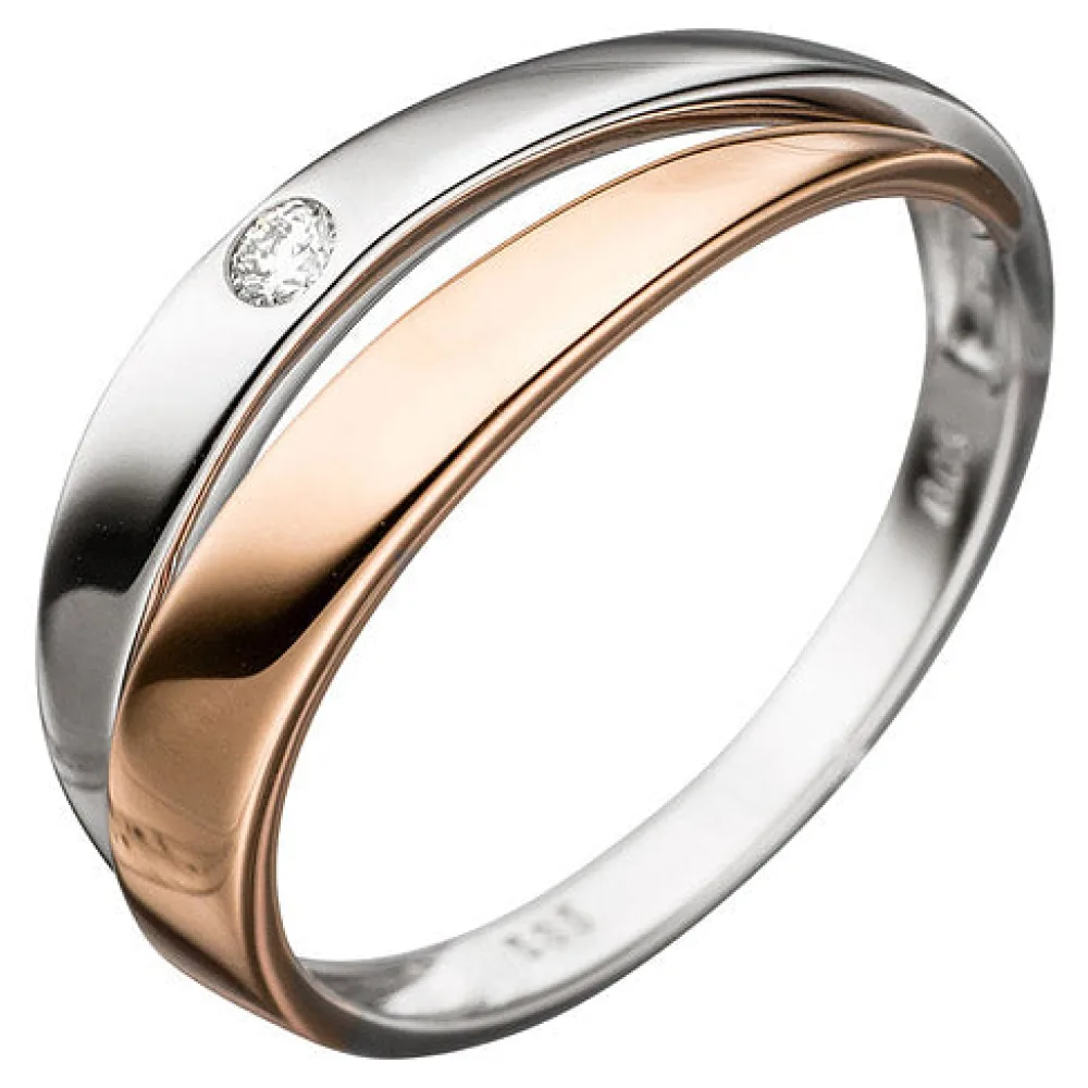 Damen Ring 585 Gold Weißgold Rotgold bicolor 1 Diamant Brillant Diamantring-58