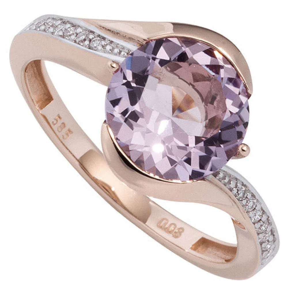 Damen Ring 585 Rotgold bicolor 16 Diamanten Brillanten 1 Amethyst lila violett-56