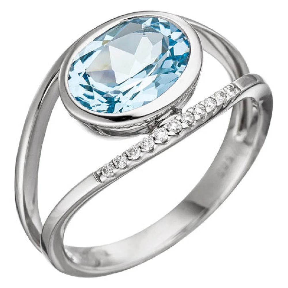 Damen Ring 585 Weißgold 11 Diamanten Brillanten 1 Blautopas hellblau blau-54