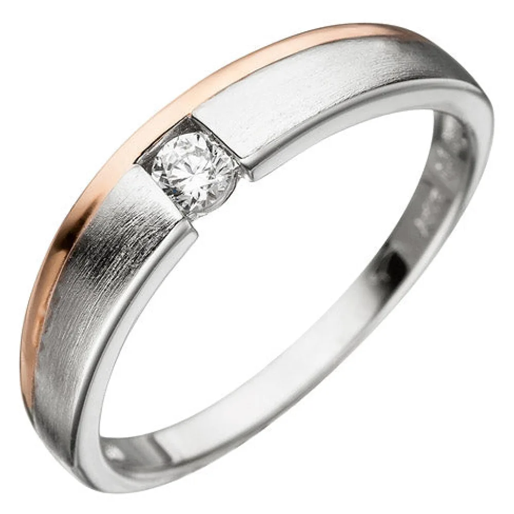 Damen Ring 925 Silber bicolor vergoldet mattiert mit Zirkonia-58