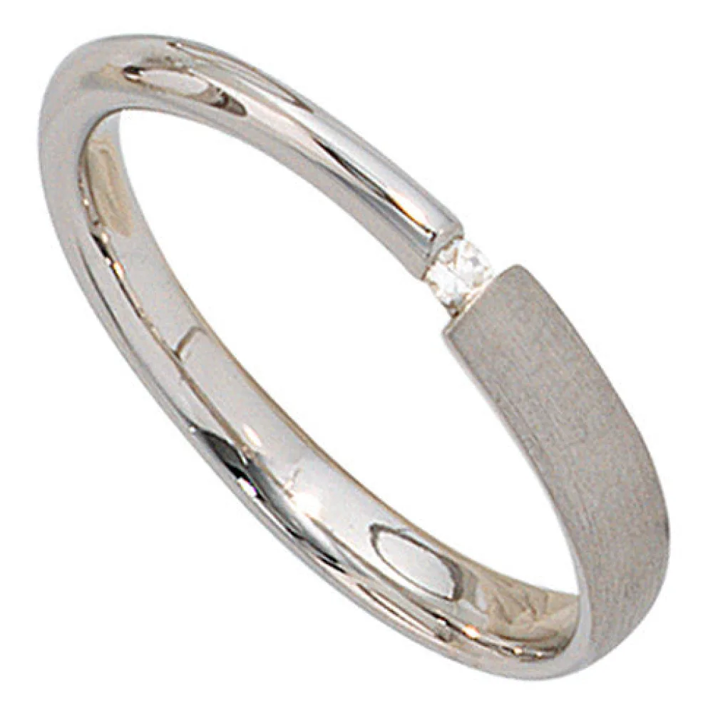 Damen Ring 925 Sterling Silber rhodiniert mattiert 1 Diamant 0 02ct. Silberring-58