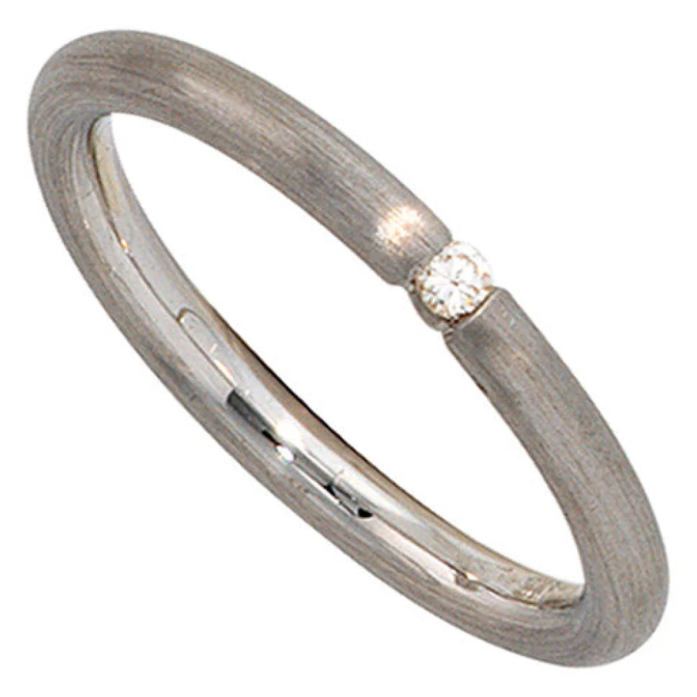 Damen Ring 925 Sterling Silber rhodiniert mattiert 1 Diamant Brillant Silberring-56