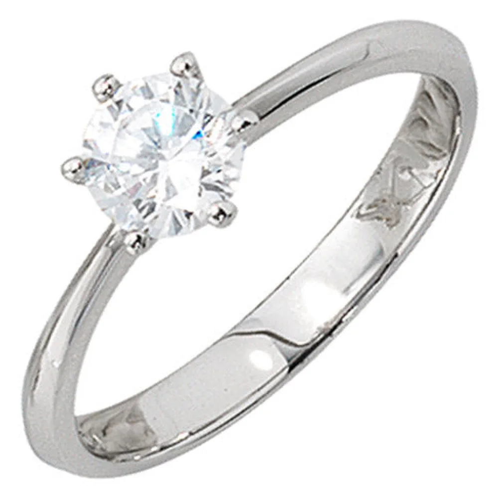Damen Ring 925 Sterling Silber rhodiniert 1 Zirkonia Silberring-58