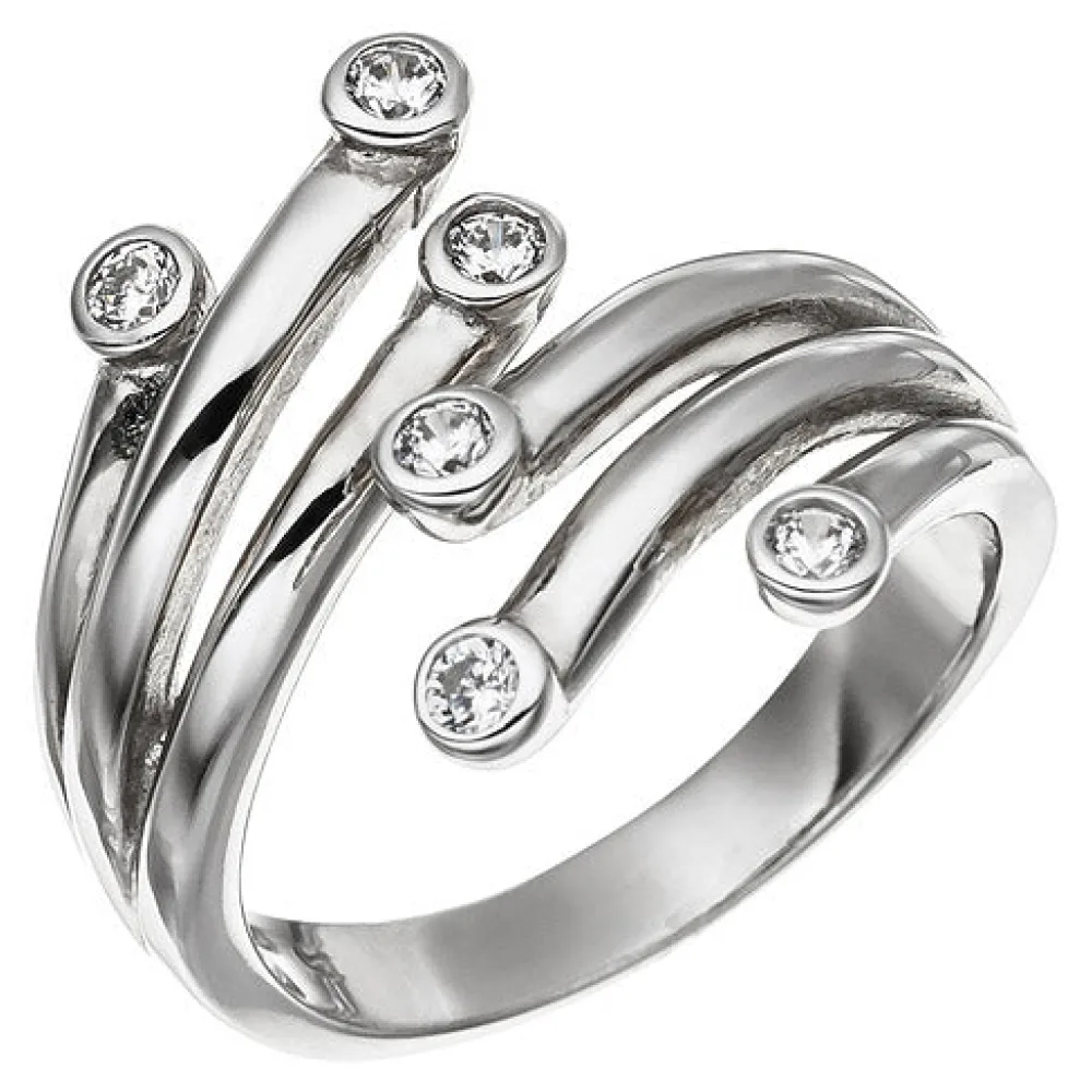 Damen Ring 925 Sterling Silber rhodiniert 6 Zirkonia Silberring-58