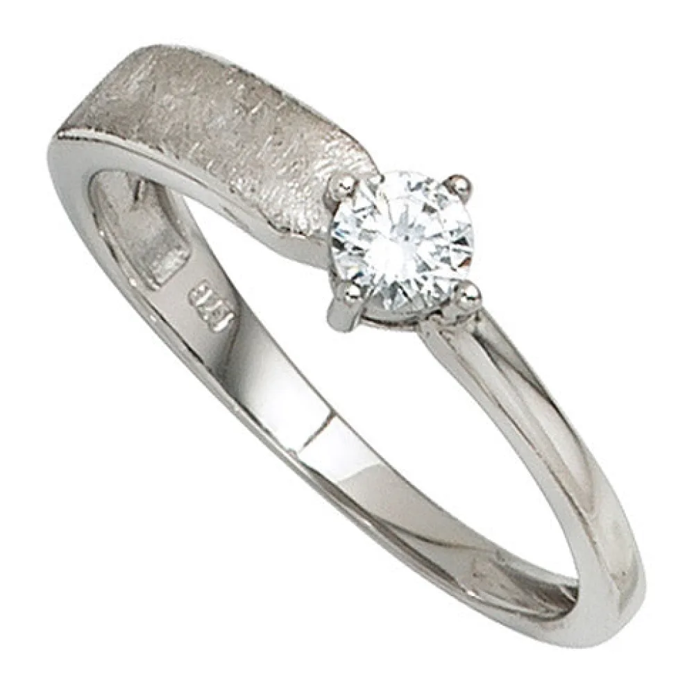Damen Ring 925 Sterling Silber rhodiniert eismatt 1 Zirkonia Silberring-54