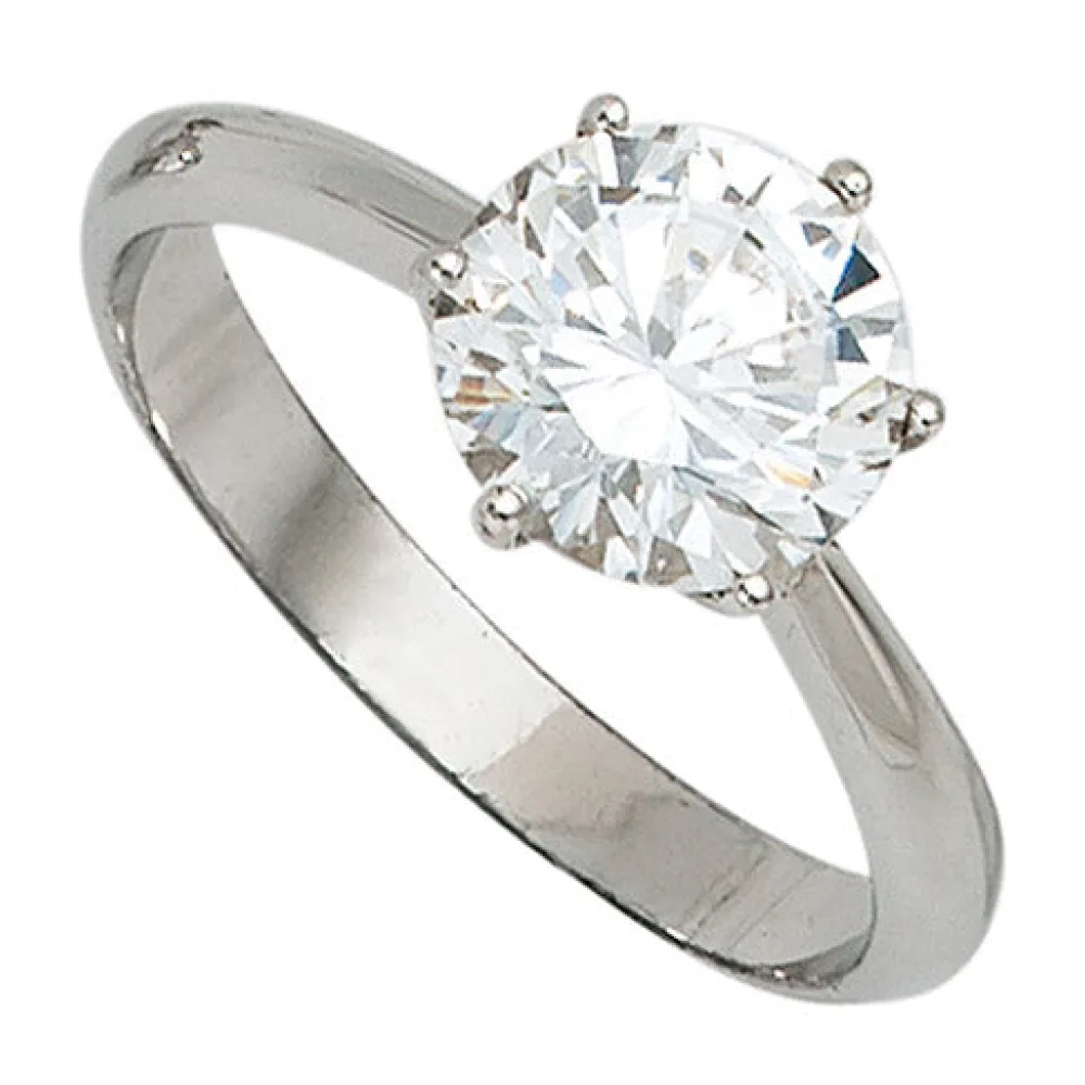 Damen Ring 925 Sterling Silber rhodiniert 1 Zirkonia Silberring-50