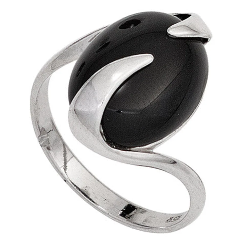 Damen Ring 925 Sterling Silber rhodiniert 1 Onyx schwarz Silberring-54