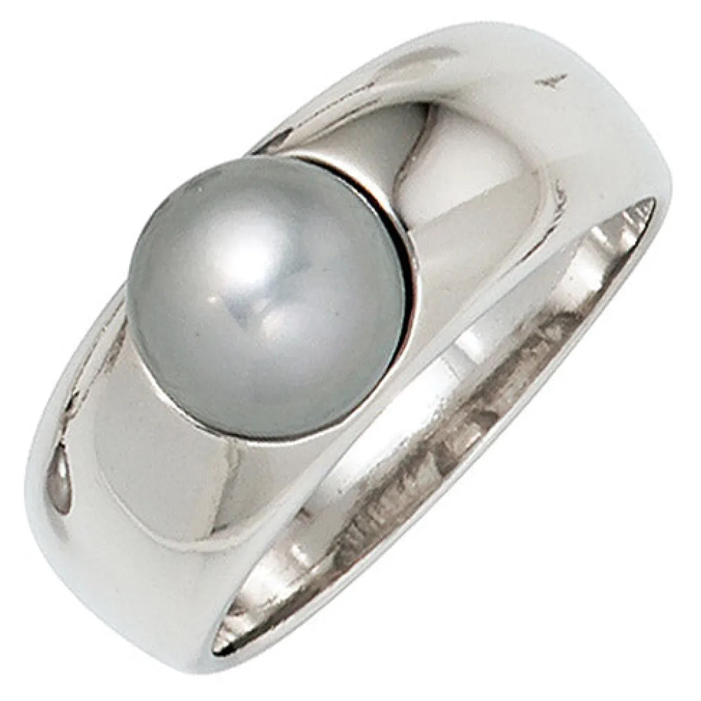 Damen Ring 925 Sterling Silber rhodiniert 1 graue Süßwasser Perle Perlenring-56