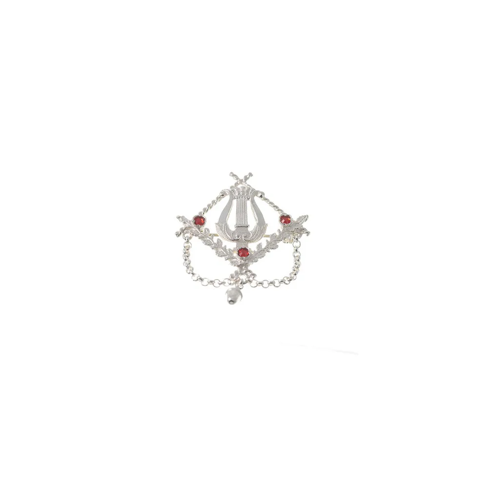 Brosche Tracht 925 Silber Lyra rot