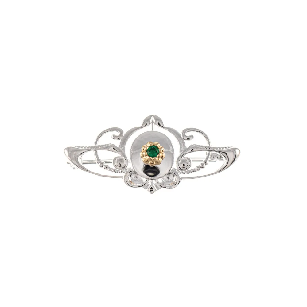 Brosche 925 Silber teilvergoldet Zirkonia grün