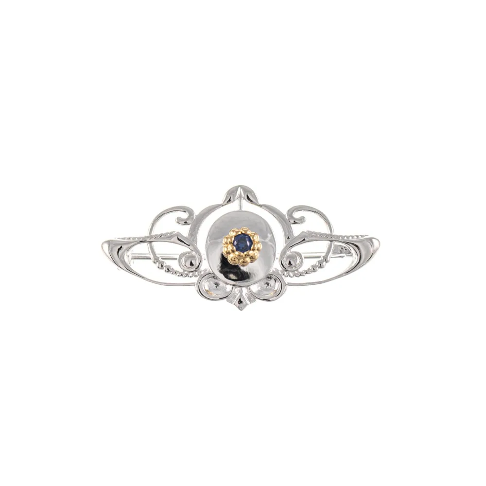 Brosche 925 Silber teilvergoldet Zirkonia blau