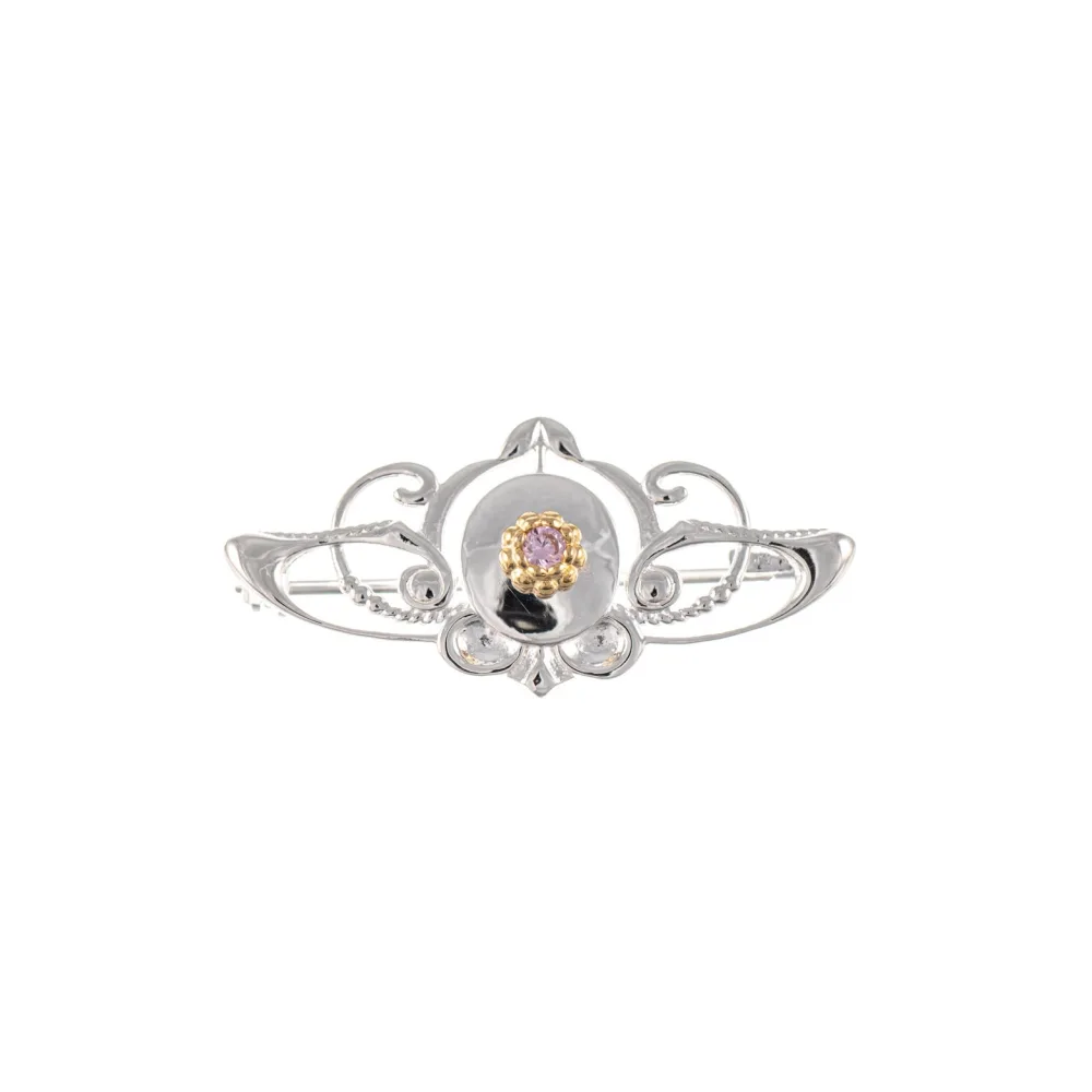 Brosche 925 Silber teilvergoldet Zirkonia rosa