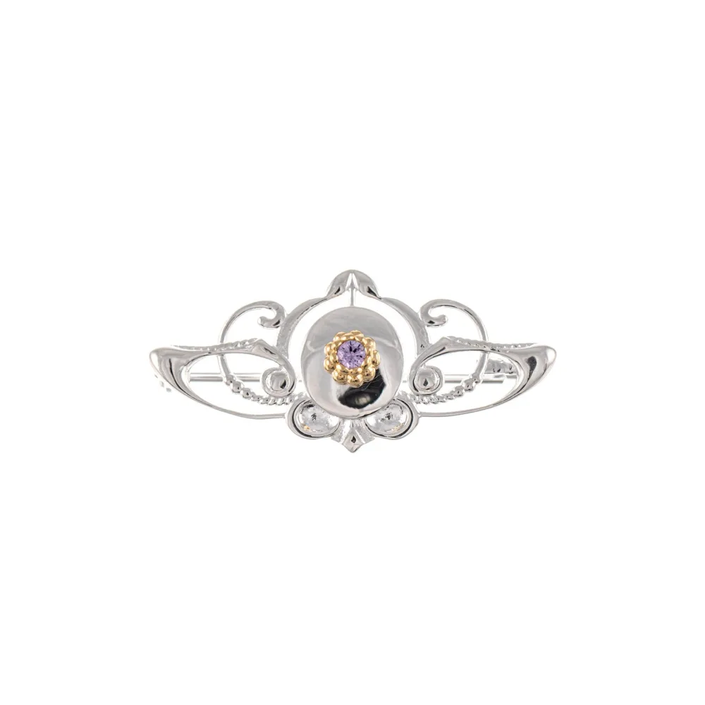 Brosche 925 Silber teilvergoldet Zirkonia flieder