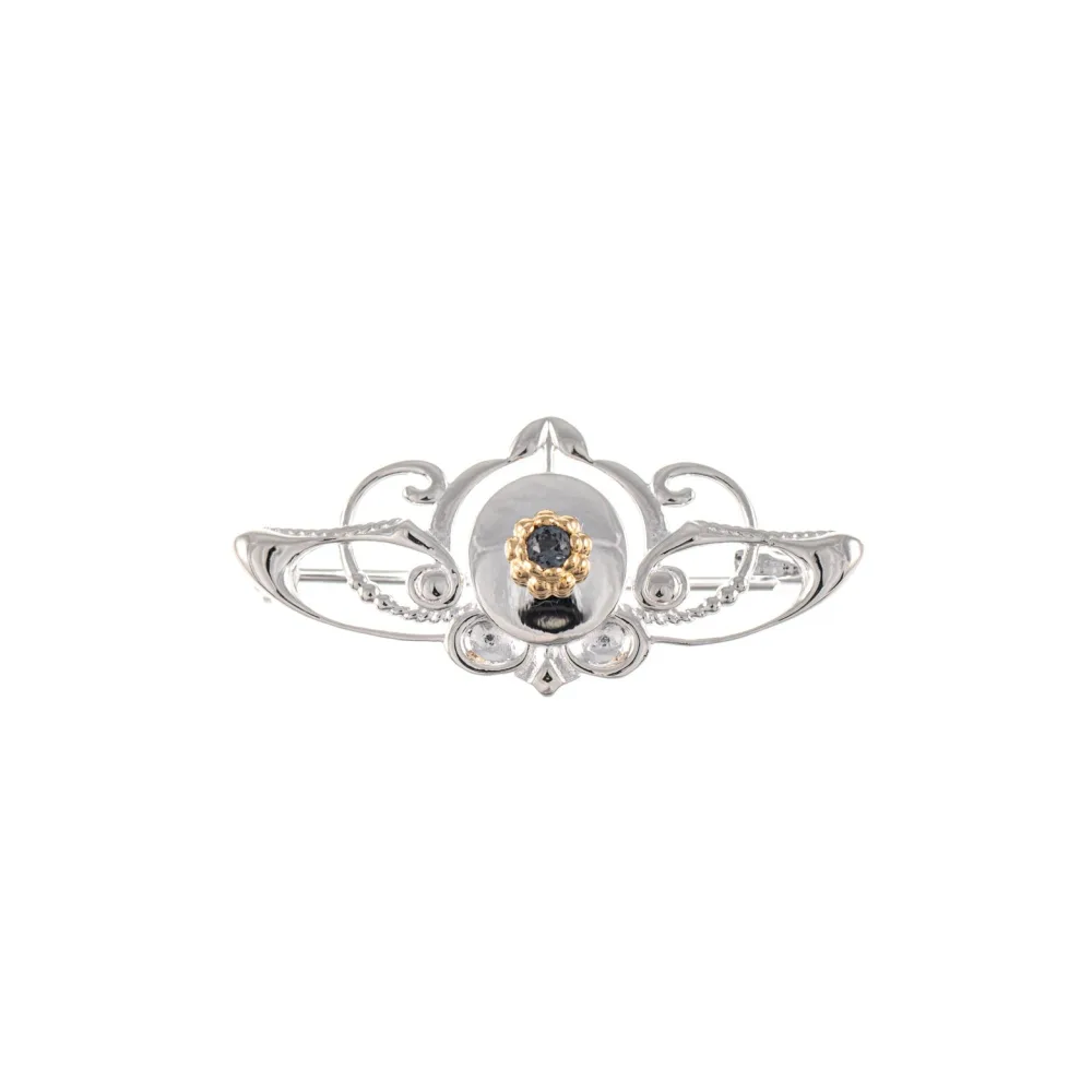 Brosche 925 Silber teilvergoldet Zirkonia anthrazit