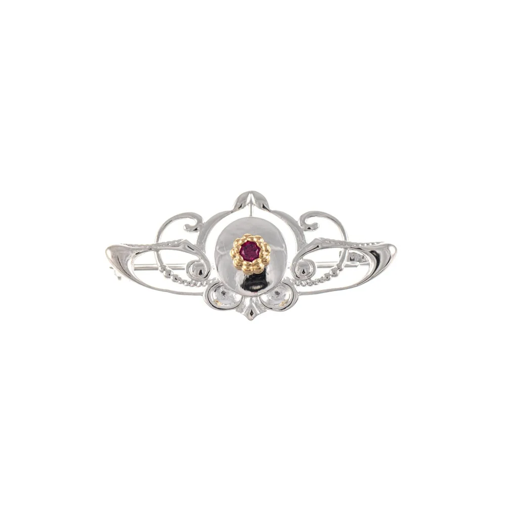 Brosche 925 Silber teilvergoldet Zirkonia beere