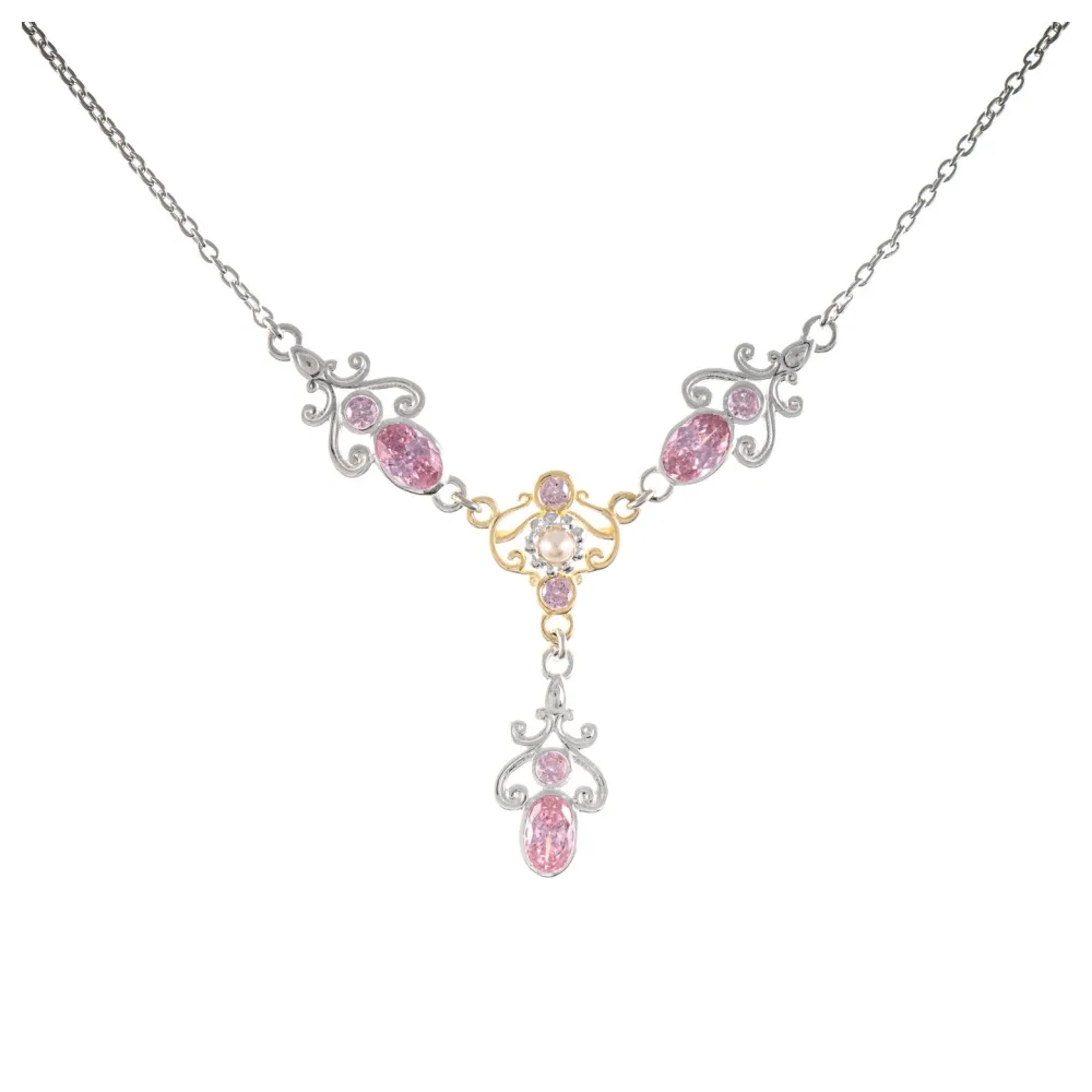 Collier 925 Silber teilvergoldet Zirkonia rosa Perle