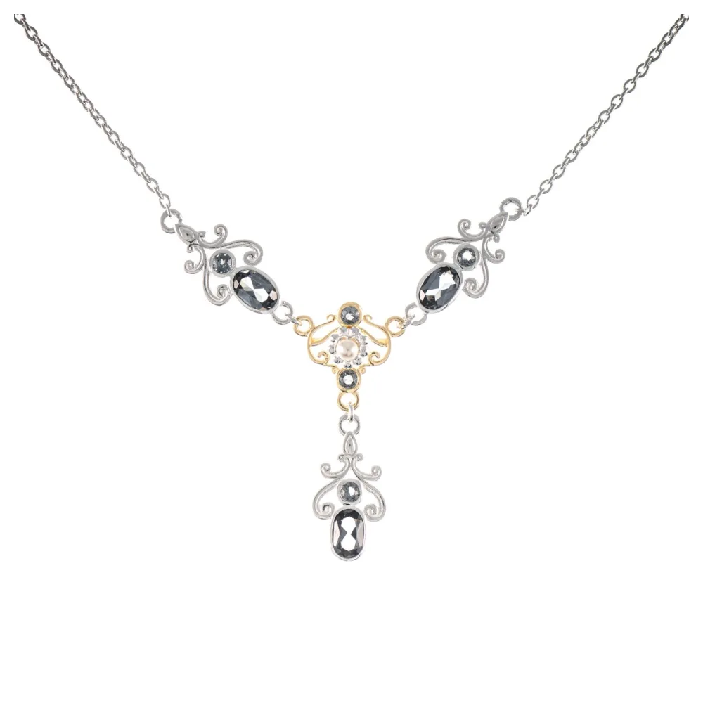 Collier 925 Silber teilvergoldet Zirkonia anthrazit Perle