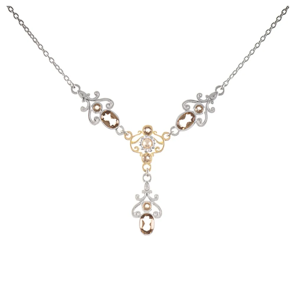 Collier 925 Silber teilvergoldet Zirkonia cognac Perle