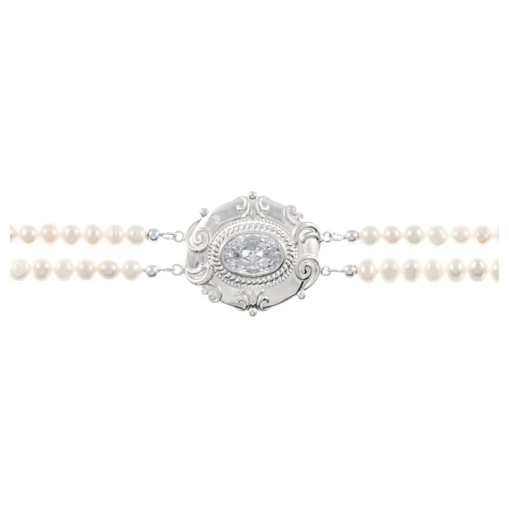 Collier Choker 925 Silber Zirkonia weiss Perle