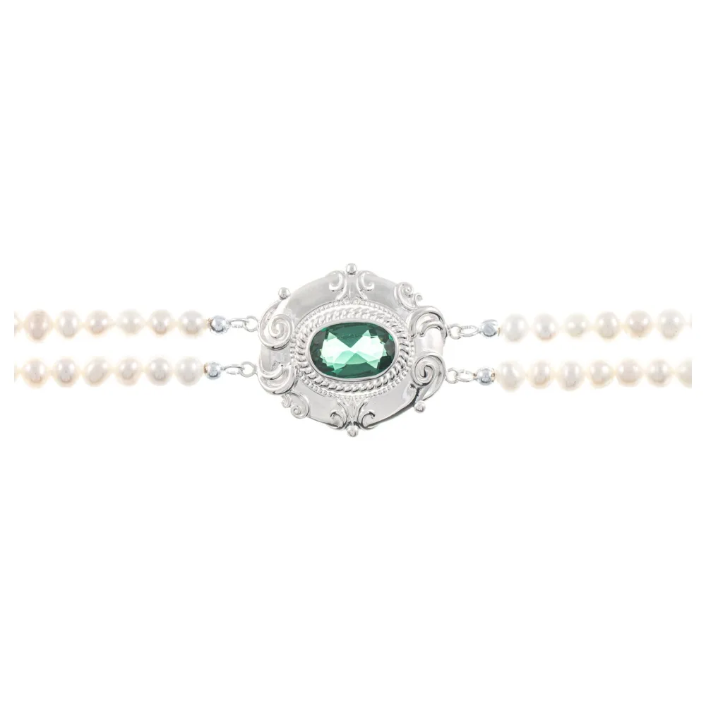 Collier Choker 925 Silber Zirkonia grün Perle
