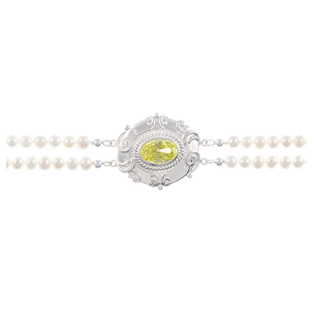Collier Choker 925 Silber Zirkonia hellgrün Perle