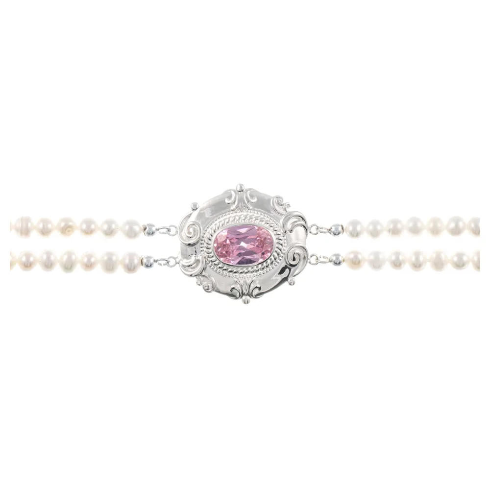 Collier Choker 925 Silber Zirkonia rosa Perle