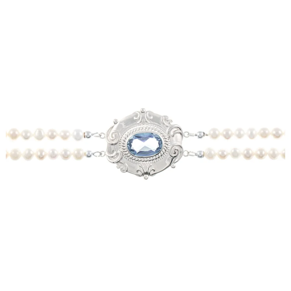 Collier Choker 925 Silber Zirkonia hellblau Perle