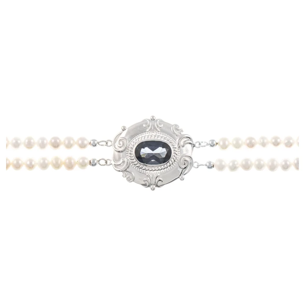 Collier Choker 925 Silber Zirkonia anthrazit Perle