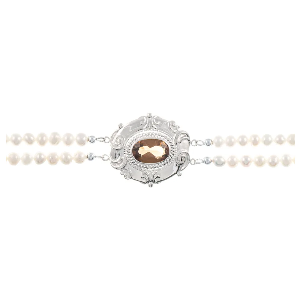 Collier Choker 925 Silber Zirkonia cognac Perle
