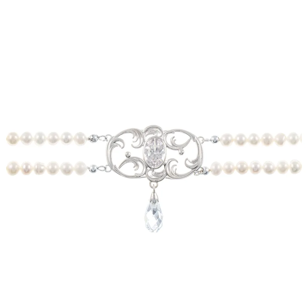 Collier Choker 925 Silber Zirkonia weiss Perle