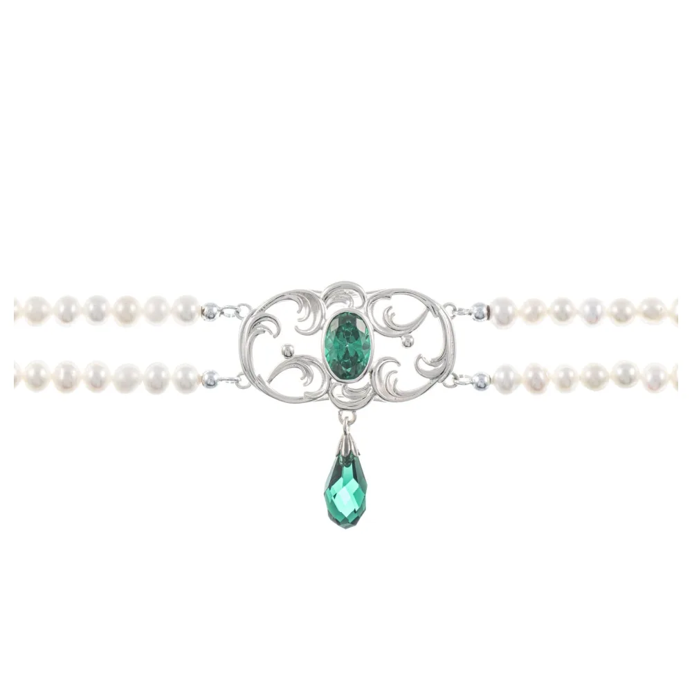 Collier Choker 925 Silber Zirkonia grün Perle