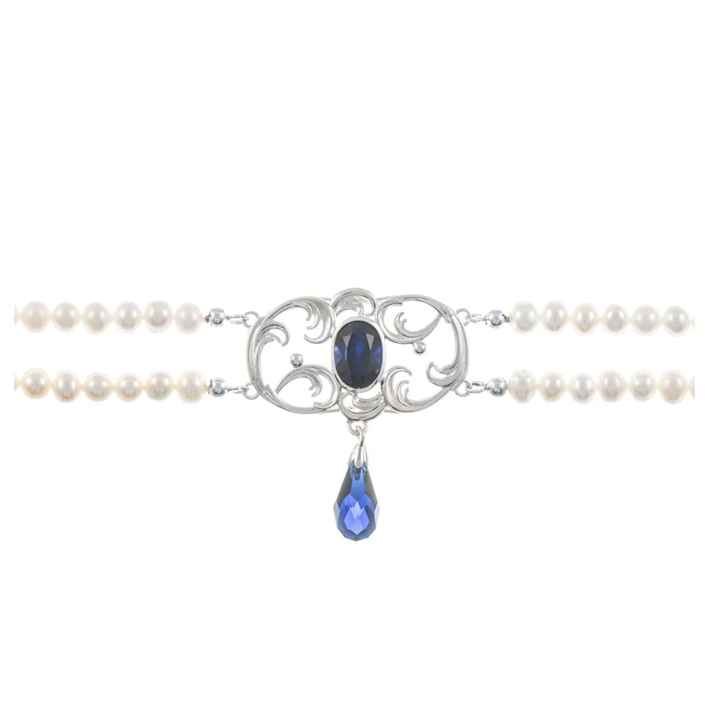 Collier Choker 925 Silber Zirkonia blau Perle