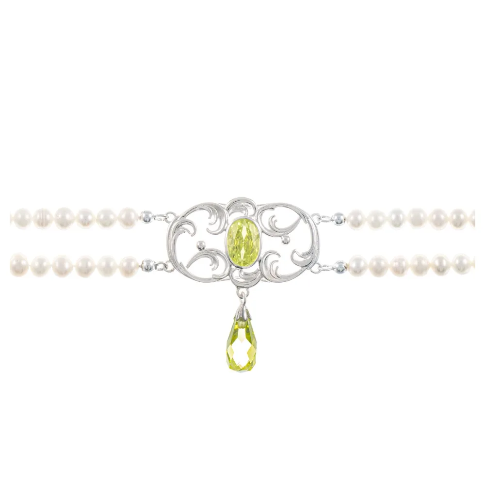 Collier Choker 925 Silber Zirkonia hellgrün Perle