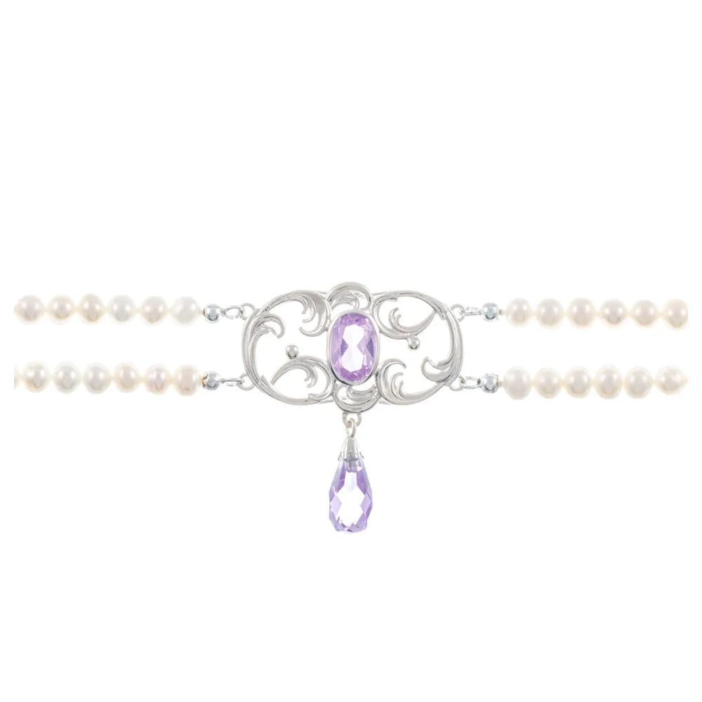 Collier Choker 925 Silber Zirkonia flieder Perle